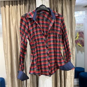 Beluva by Firuze Red and Blue Plaid Button-Up Shirt Belden